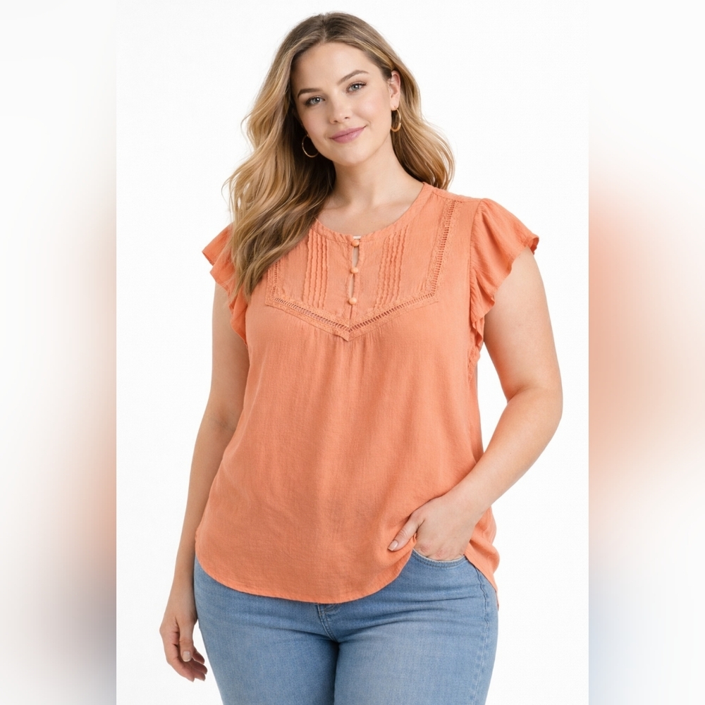 100% Viscose Apricot Blouse Flutter Sleeve Boho XXL Reitmans